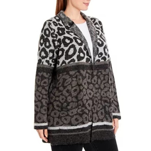 New!!! Plus Mixed Leopard-Knit Coatigan jacket plus size 2X - Picture 4 of 5